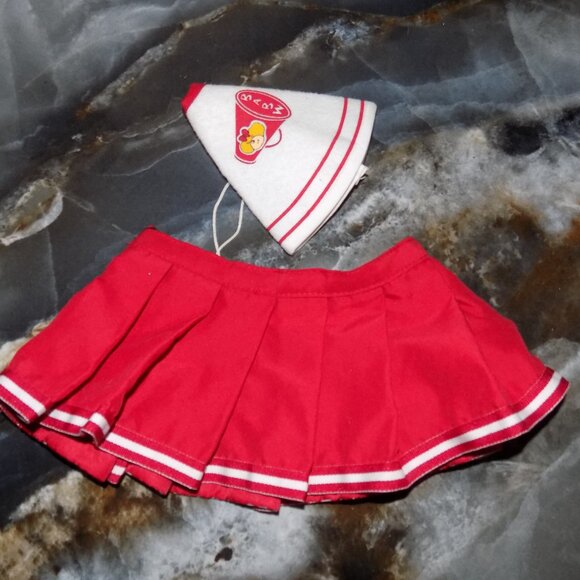 Build-A-Bear Red W/White Trim Pleated Cheerleader Skirt & Megaphone - Picture 1 of 3